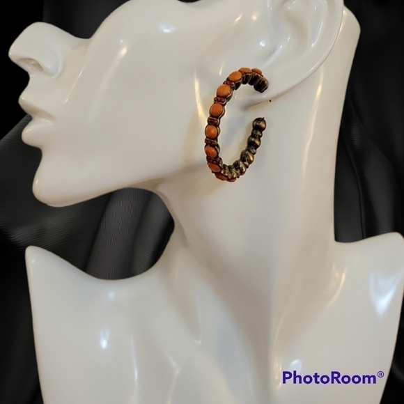 3/$30 Brass Orange Cabochon Hoop Earrings - Picture 1 of 5